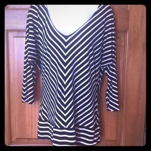 Diagonally striped banded tunic.
